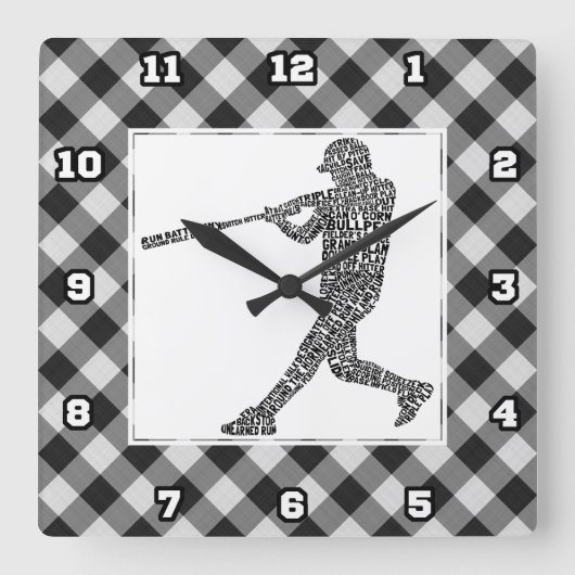 Softball Baseball Player Art Quadratische Wanduhr (Vorderseite)