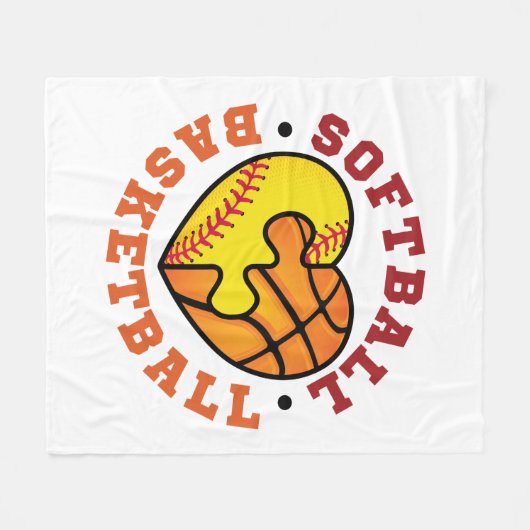 Softball-Basketballherz Fleecedecke (Vorderseite (Horizontal))