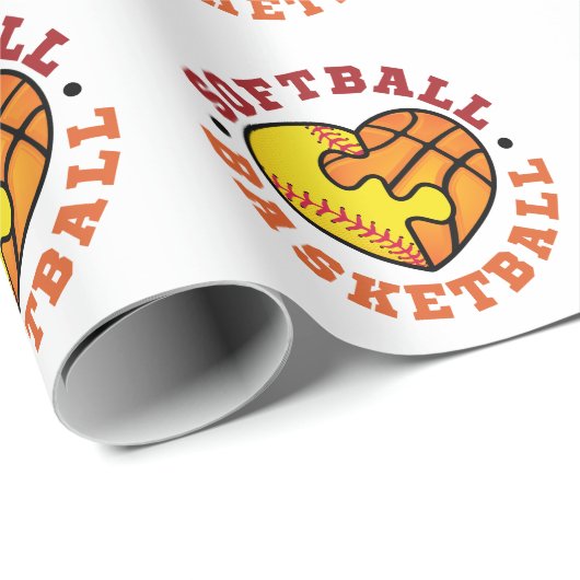 Softball-Basketballherz Geschenkpapier (Rolleneckpunkt)