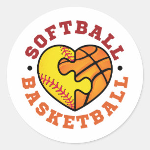 Softball-Basketballherz Runder Aufkleber