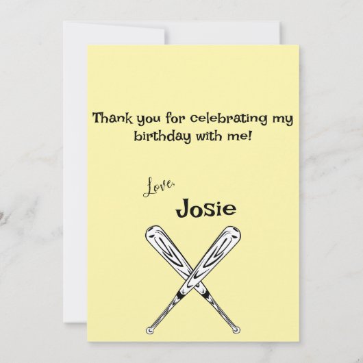 Softball Bat Blume Danke Karte (Rückseite)