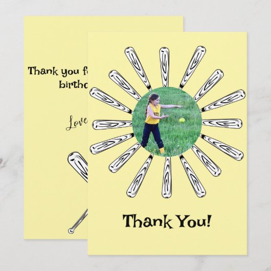 Softball Bat Blume Danke Karte (Vorne/Hinten)