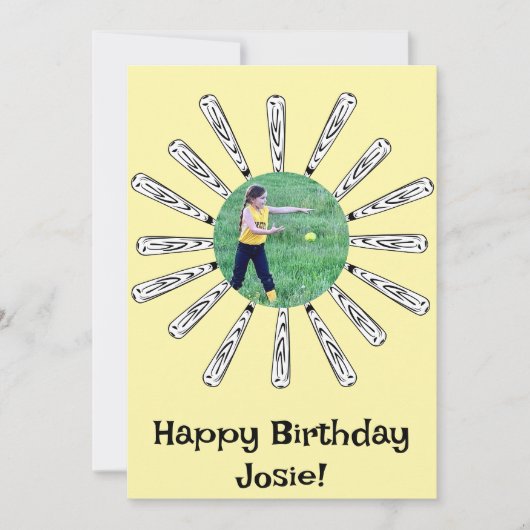 Softball Bat Blume Happy Geburtstag Einladung (Vorderseite)