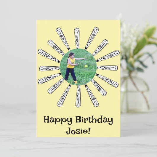 Softball Bat Blume Happy Geburtstag Einladung (Stehend Vorderseite)