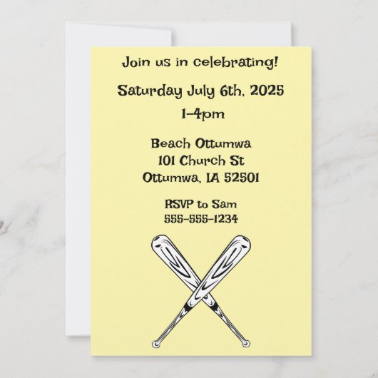 Softball Bat Blume Happy Geburtstag Einladung (Rückseite)