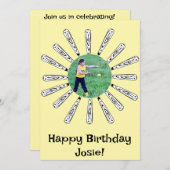 Softball Bat Blume Happy Geburtstag Einladung (Vorne/Hinten)