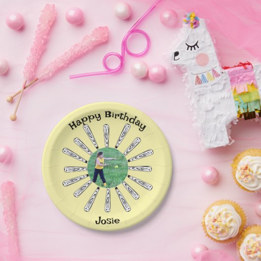 Softball-Bat-Blume Pappteller (Party)