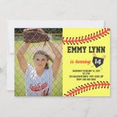 Softball Birthday Foto Einladung (Vorderseite)