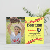 Softball Birthday Foto Einladung (Stehend Vorderseite)