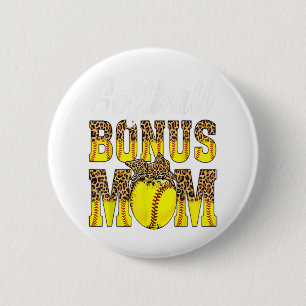 Softball Bonus Mama Game Day Frauen Leoparden Mütt Button