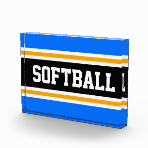 SOFTBALL Bright Blue Schwarz-weiß Gelbe Streifen Fotoblock
