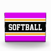 SOFTBALL Bright Pink Schwarz-weiß Gelbe Streifen Fotoblock (Vorderseite)