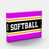 SOFTBALL Bright Pink Schwarz-weiß Gelbe Streifen Fotoblock (Links)