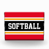 SOFTBALL Bright Red Schwarz-weiß Yellow Strips Fotoblock (Vorderseite)