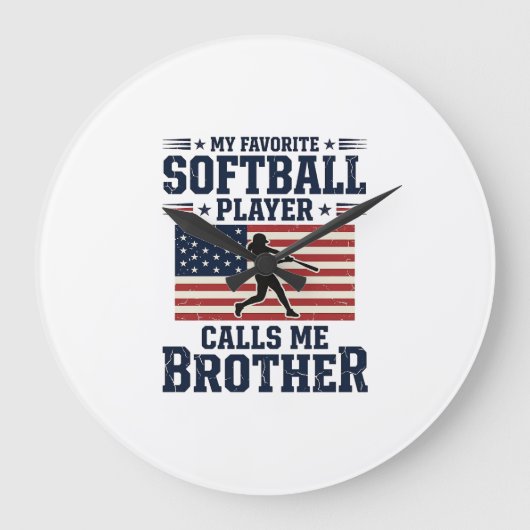 Softball-Bruder-patriotisches-vintage-graviertes-S Große Wanduhr (Vorderseite)