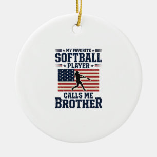 Softball-Bruder-patriotisches Vintage-Gravur-Shirt Keramik Ornament