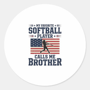 Softball-Bruder-Patriotisches Vintage-Gravur-Shirt Runder Aufkleber