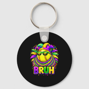 Softball Bruh Mardi Gras Narrenhut und Sungles Schlüsselanhänger