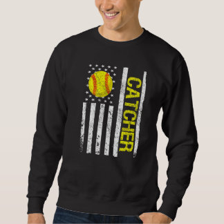 Softball Catcher American USA Flag Sweatshirt