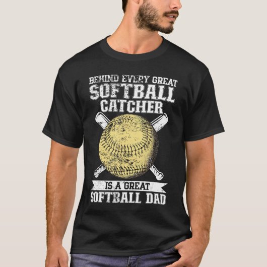 Softball Catcher Dad Pitcher Fastpitch Coach Fathe T-Shirt (Vorderseite)