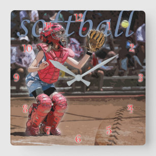 Softball Catcher Graphic Quadratische Wanduhr