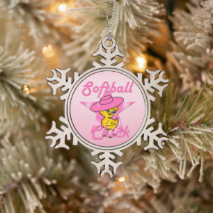 Softball Chick #8 Schneeflocken Zinn-Ornament