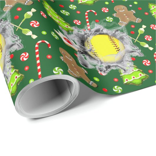 Softball Christmas Holiday Geschenkpapier (Rolleneckpunkt)