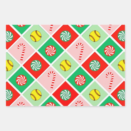 Softball Christmas Holiday Geschenkpapier (Vorderseite 3)