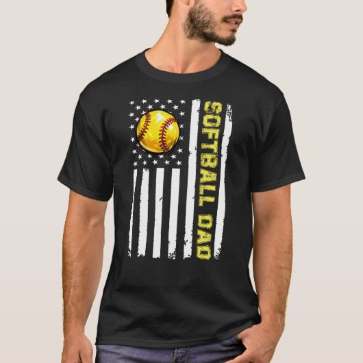 Softball Dad American Flag Design T-Shirt (Vorderseite)