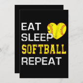 Softball Eat Sleep Softball Wiederholung Einladung (Vorne/Hinten)