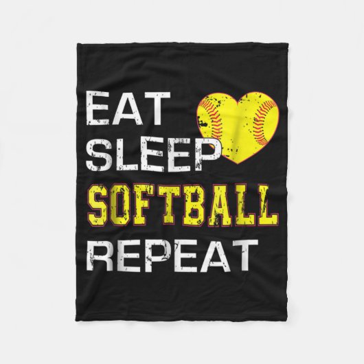 Softball Eat Sleep Softball Wiederholung Fleecedecke (Vorderseite)