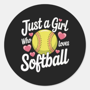 Softball Einfach Ein Mädchen Das Softball Liebt Runder Aufkleber