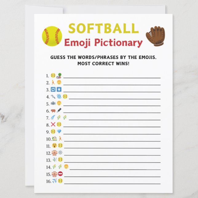 Softball Emoji Pictionary (Vorderseite)