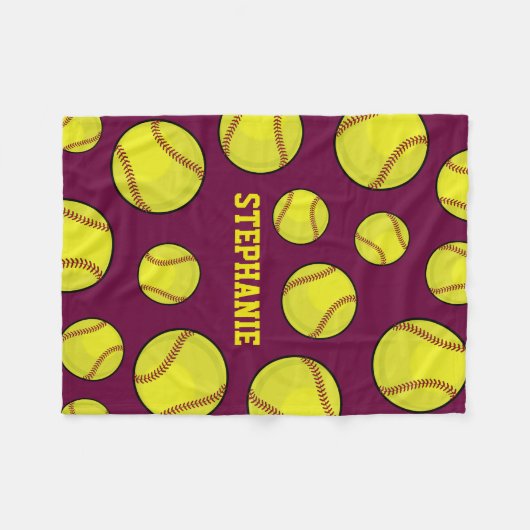 Softball-Fan-individueller Name lila Fleecedecke (Vorderseite (Horizontal))