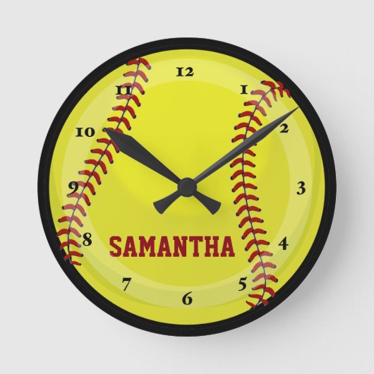 Softball-Fan Runde Wanduhr (Vorderseite)