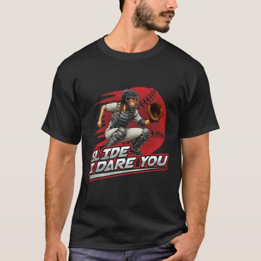 Softball-Fänger-Diapositive Ich fordere dich stark T-Shirt (Vorderseite)