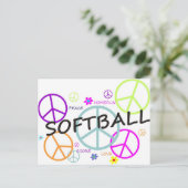 Softball farbige Friedenszeichen Postkarte (Stehend Vorderseite)