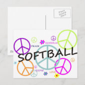 Softball farbige Friedenszeichen Postkarte (Vorne/Hinten)