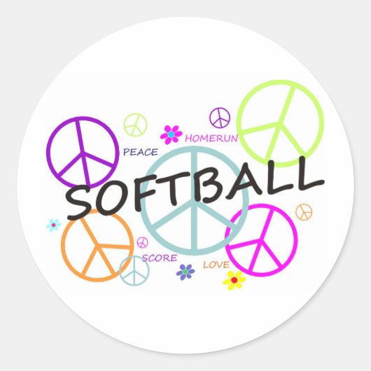 Softball-farbige Friedenszeichen Runder Aufkleber (Vorderseite)