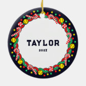 Softball-Feiertagsgeschenk Keramik Ornament (Hinten)