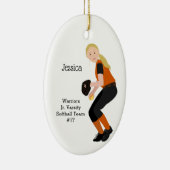 Softball Female Blonde Black & Orange Keramik Ornament (Rechts)