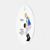 Softball Female Blonde Blau & Weiß Ornament Aus Metall (Vorderseite links)