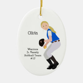 Softball Female Blonde Blau & Weiß Ornament Aus Metall