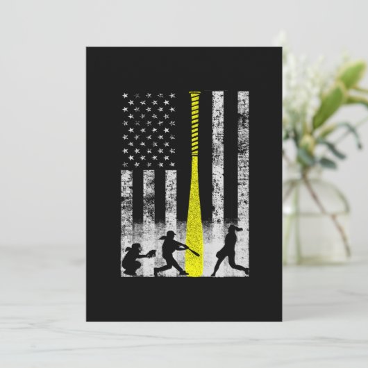 Softball-Flag mit Softball-Spielern Dankeskarte (Stehend Vorderseite)