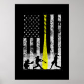 Softball-Flag mit Softball-Spielern Poster (Vorne)