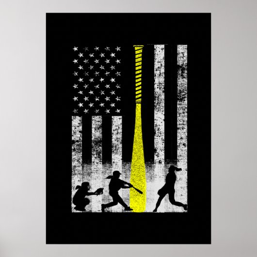 Softball-Flag mit Softball-Spielern Poster (Vorne)