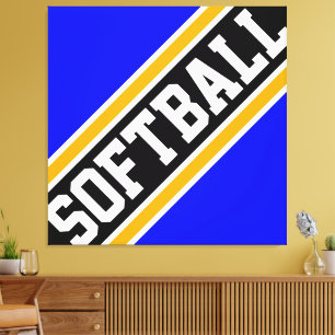 SOFTBALL Fun Bright Blue Black Racing Streifen Leinwanddruck