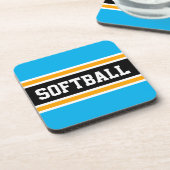 SOFTBALL Fun Helle Sky Blue Yellow Black Stripes Getränkeuntersetzer (Linke Seite)