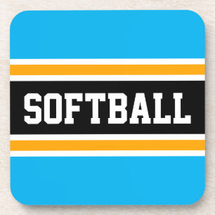 SOFTBALL Fun Helle Sky Blue Yellow Black Stripes Getränkeuntersetzer