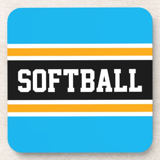 SOFTBALL Fun Helle Sky Blue Yellow Black Stripes Getränkeuntersetzer (Vorderseite)